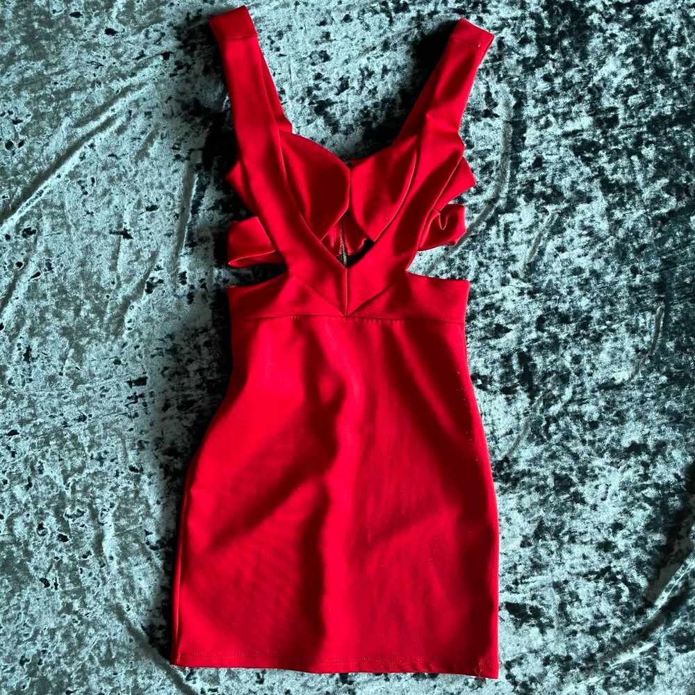 Red mini dress with cutouts